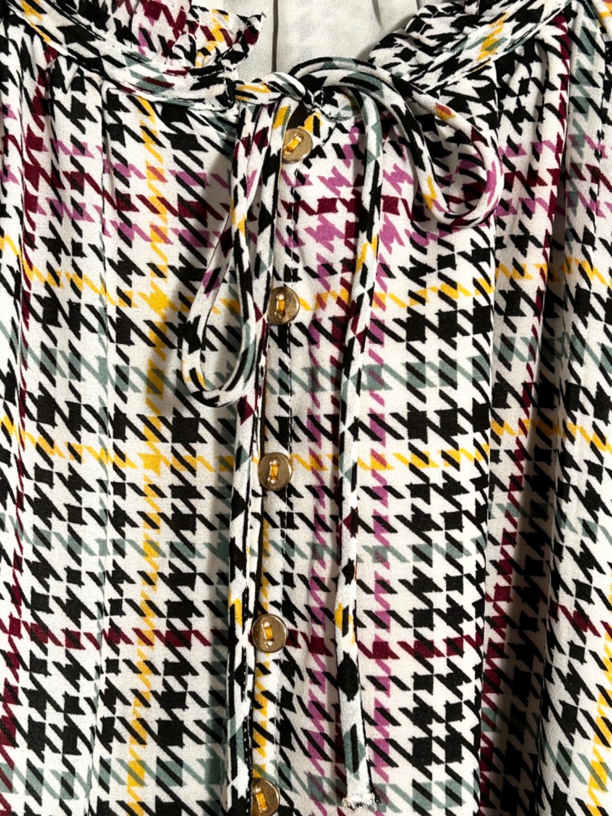 WOMENS LARGE MULTI-COLORED HOUNDSTOOTH TIERED CAP SLEEVE LINED PULLOVER DRESS