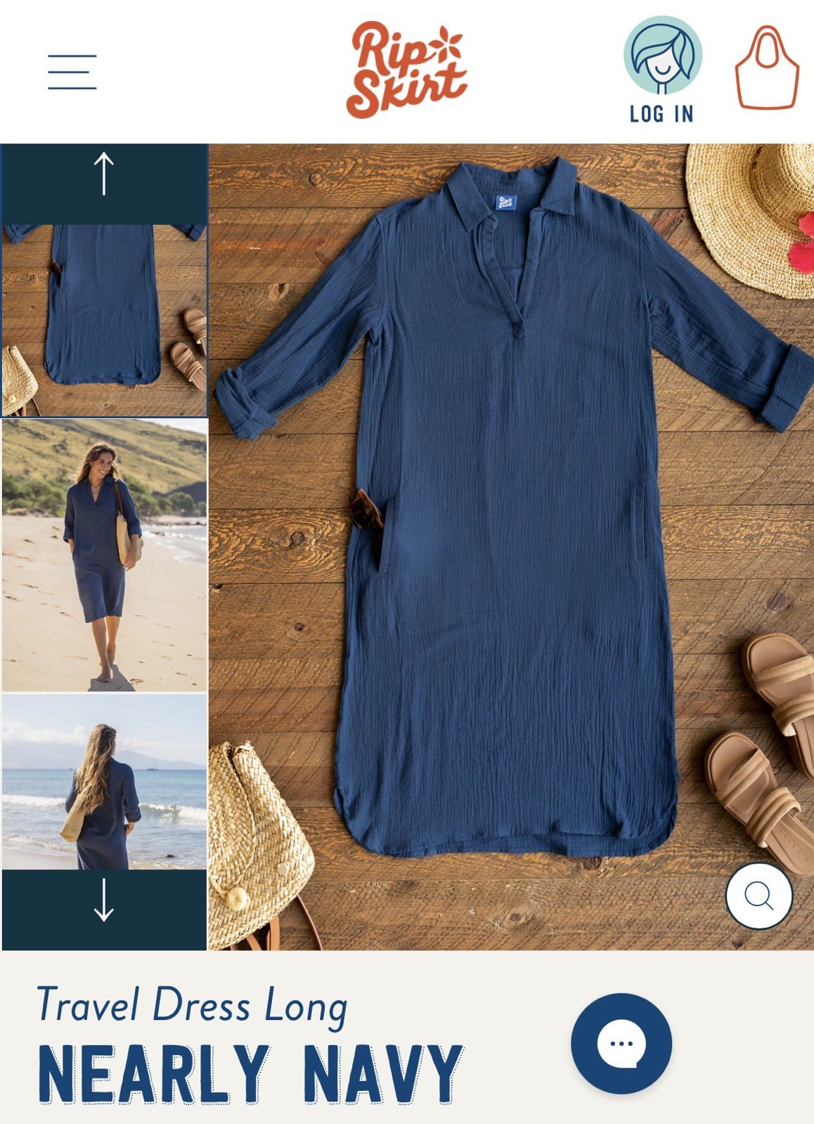 RipSkirt Large Nearly Navy Travel Dress 100% Cotton Gauze With Pockets