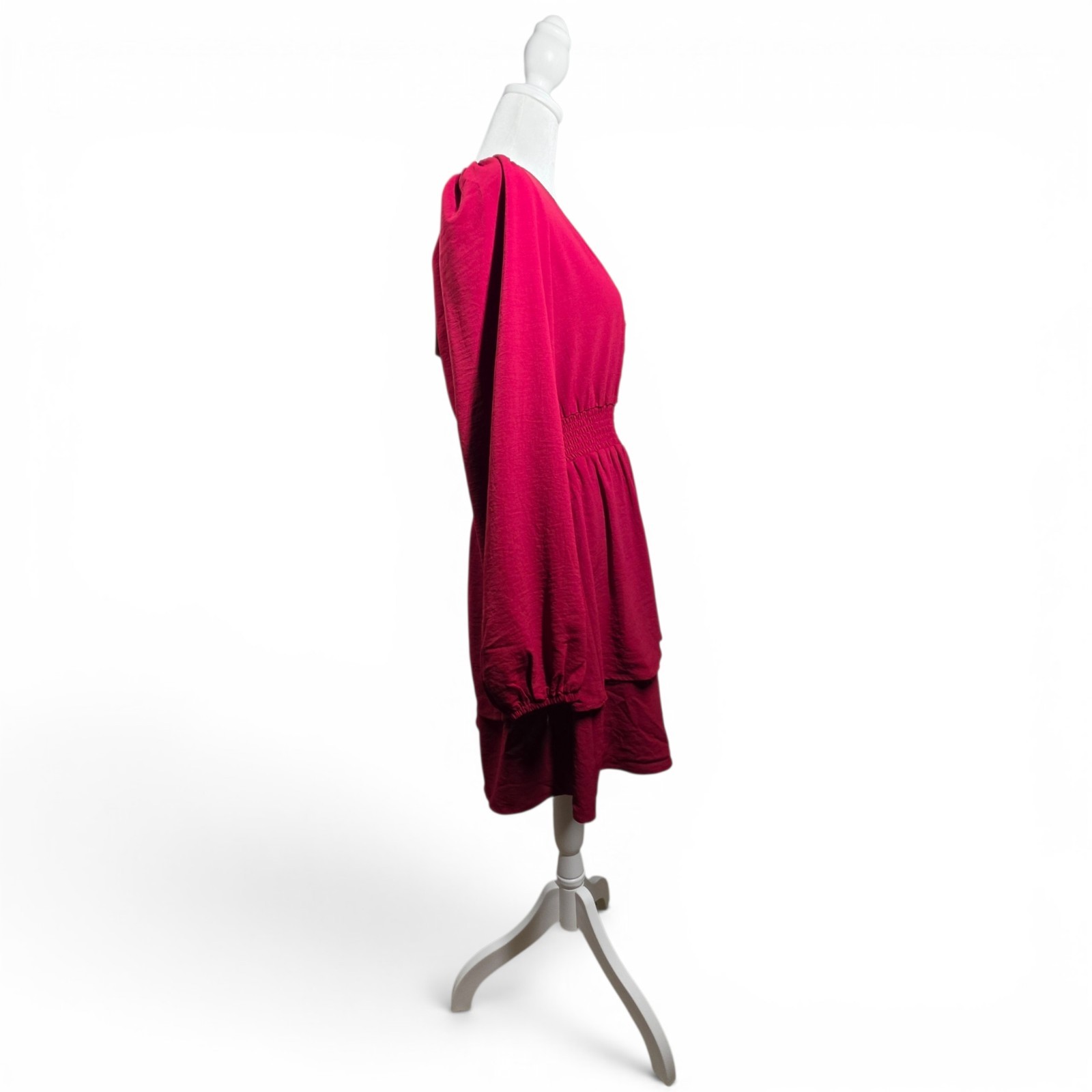 Lola Grace Women’s Burgundy Long Sleeve Smocked Waist Tiered Dress L NWT