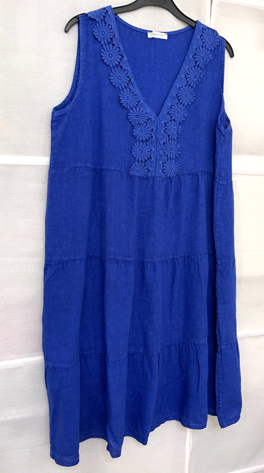 Made In Italy Sleeveless 100% Linen Dress Petrol Blue 38 – 42″ Bust Size 14/16