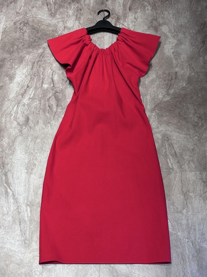 LANVIN Red Ruffle Knee-Length Dress Size 34 Length 35 Inches