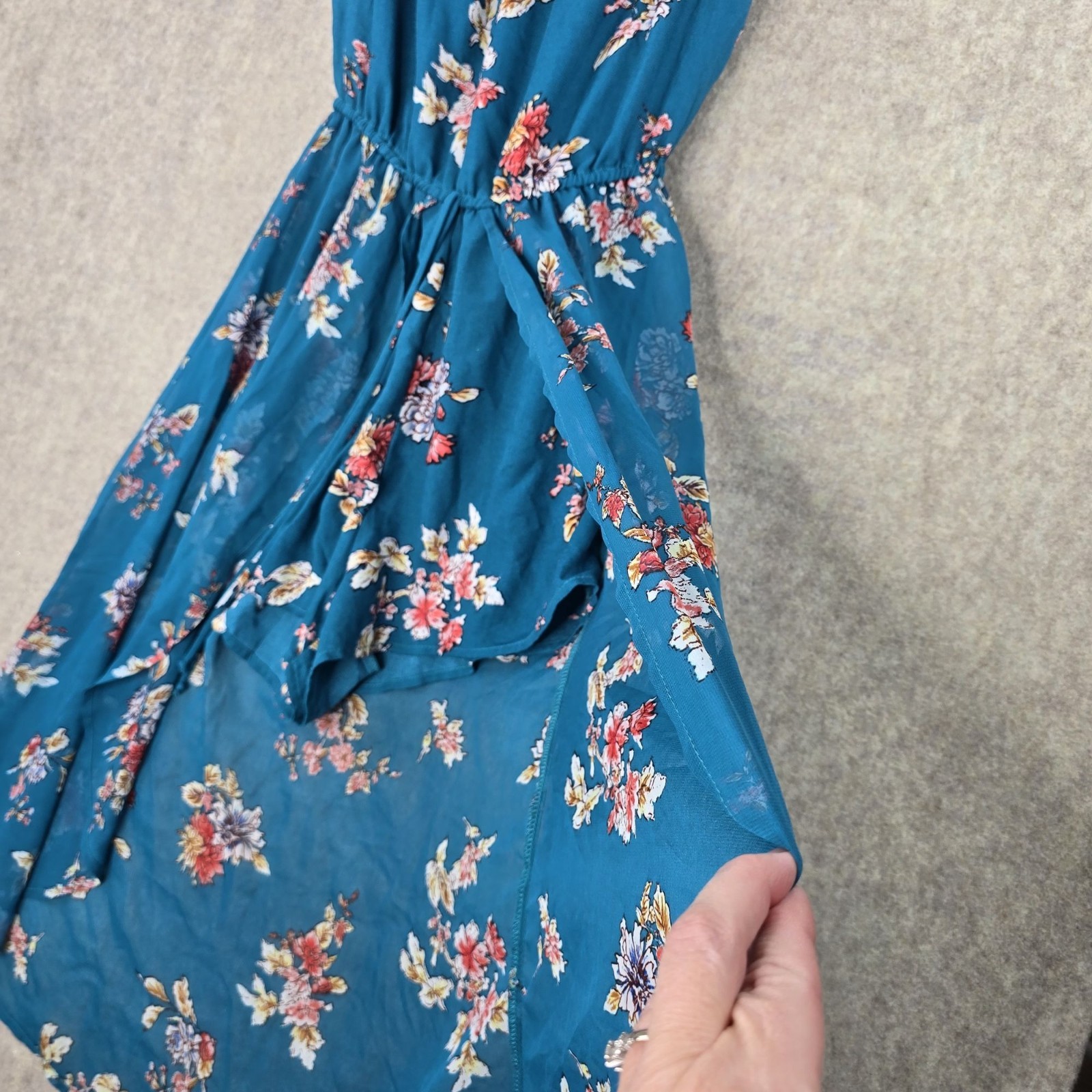 Cchoy Womens Floral Maxi Dress Blue S Off Shoulder Lightweight Semi-Sheer Fabric