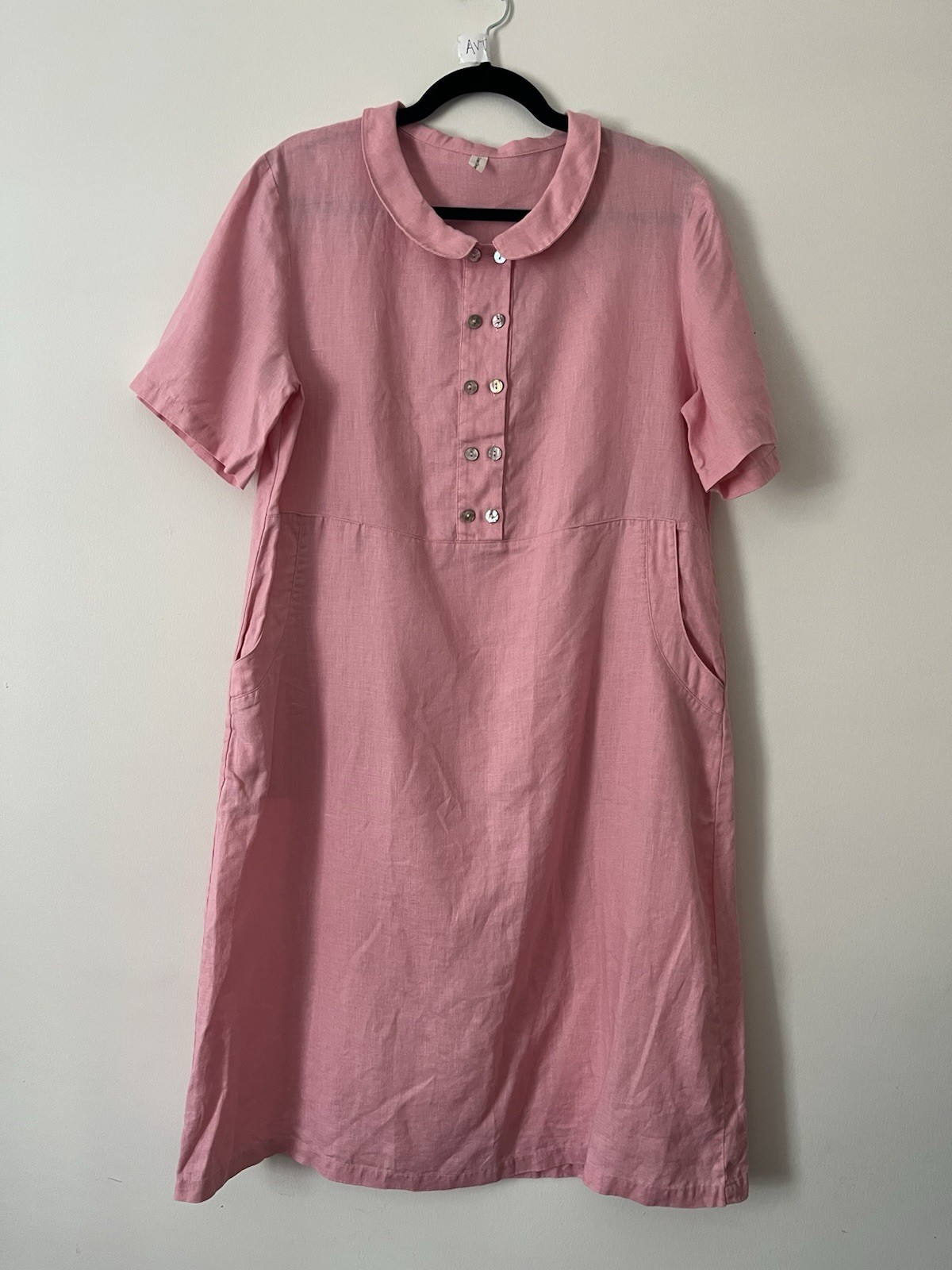 Grae Cove Women’s Dress Pink Linen Short Sleeve Lagenlook Size Medium Spring