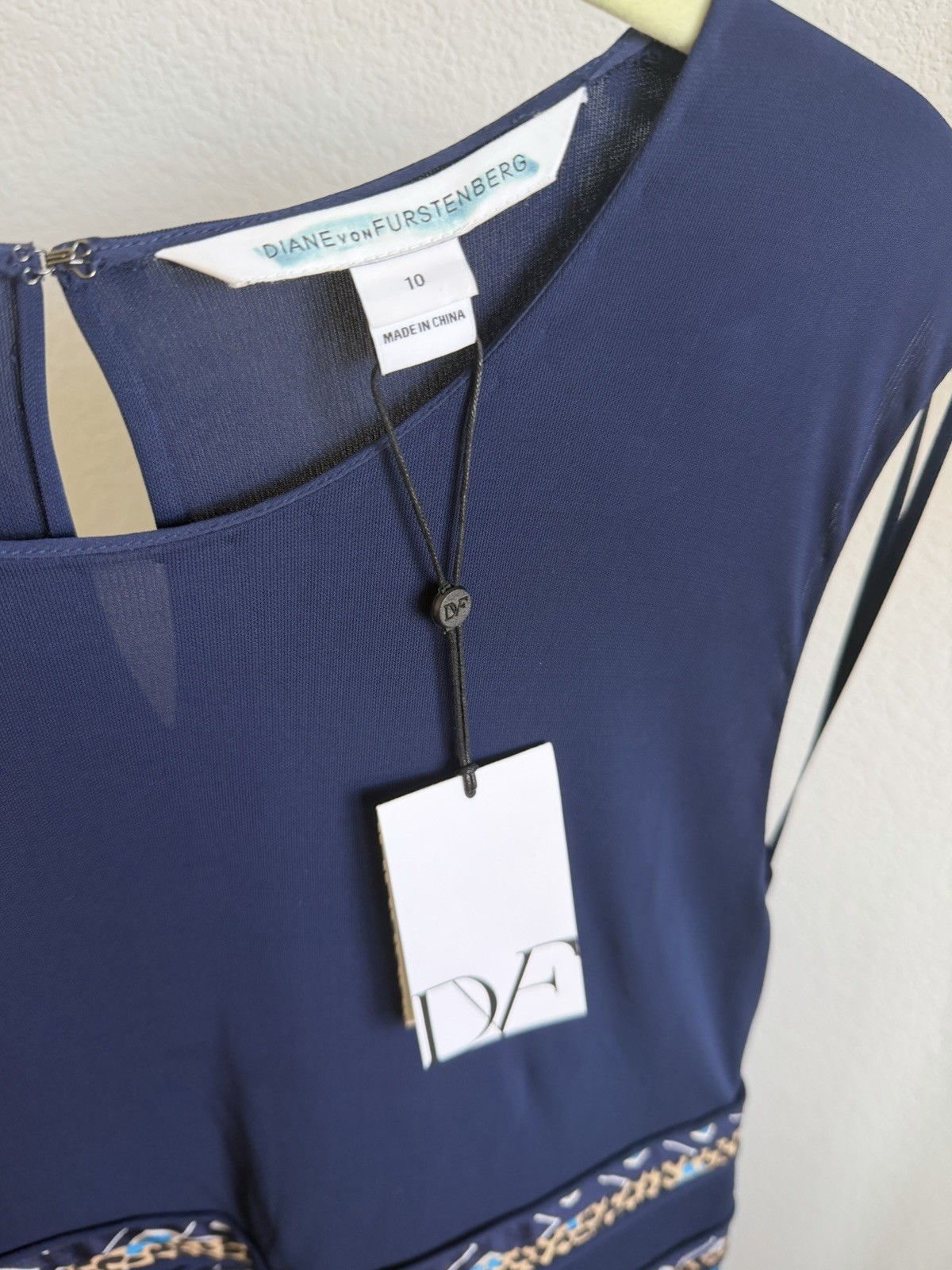Diane von Furstenberg A-Line Geometric Blue Sleeveless Round Neck Dress 10