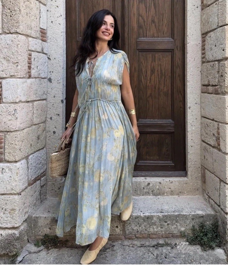 Zara Long Printed Floral Dress Green Blue Size S Ref 3690/008 New #T72