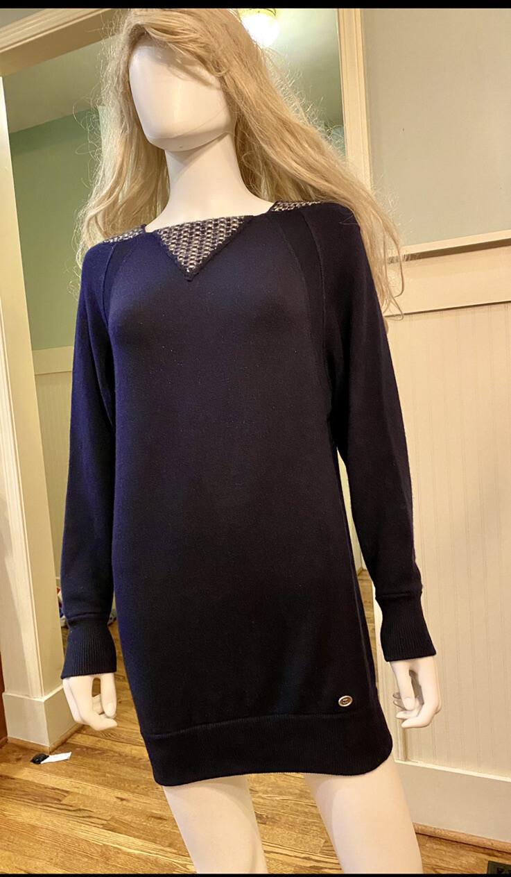 Chanel 2016 2017 Blue Knit Long Sweater Dress 34 36 38 2 4 6 Tunic Top Vtg S M