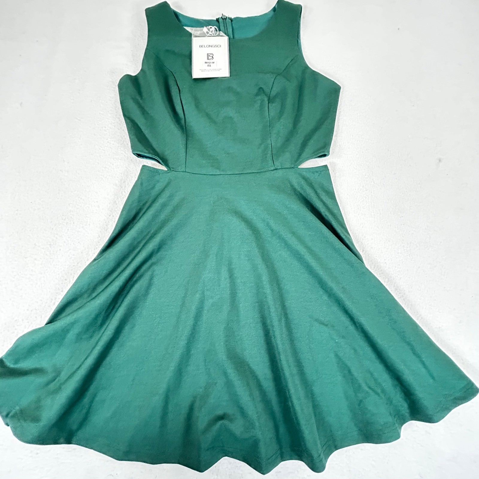 Belongsci Women’s Emerald Green Cutout Fit Flare Dress Size S Sleeveless