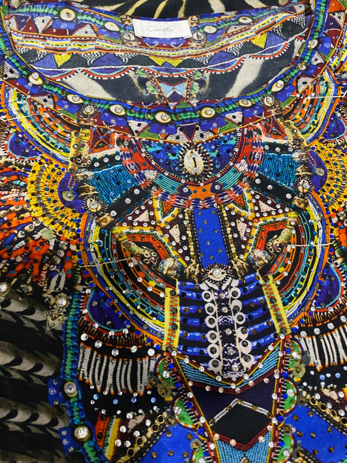 NEW CAMILLA I SPY WITH MY LITTLE EYE ROUND NECK KAFTAN 100% SILK CRYSTALS