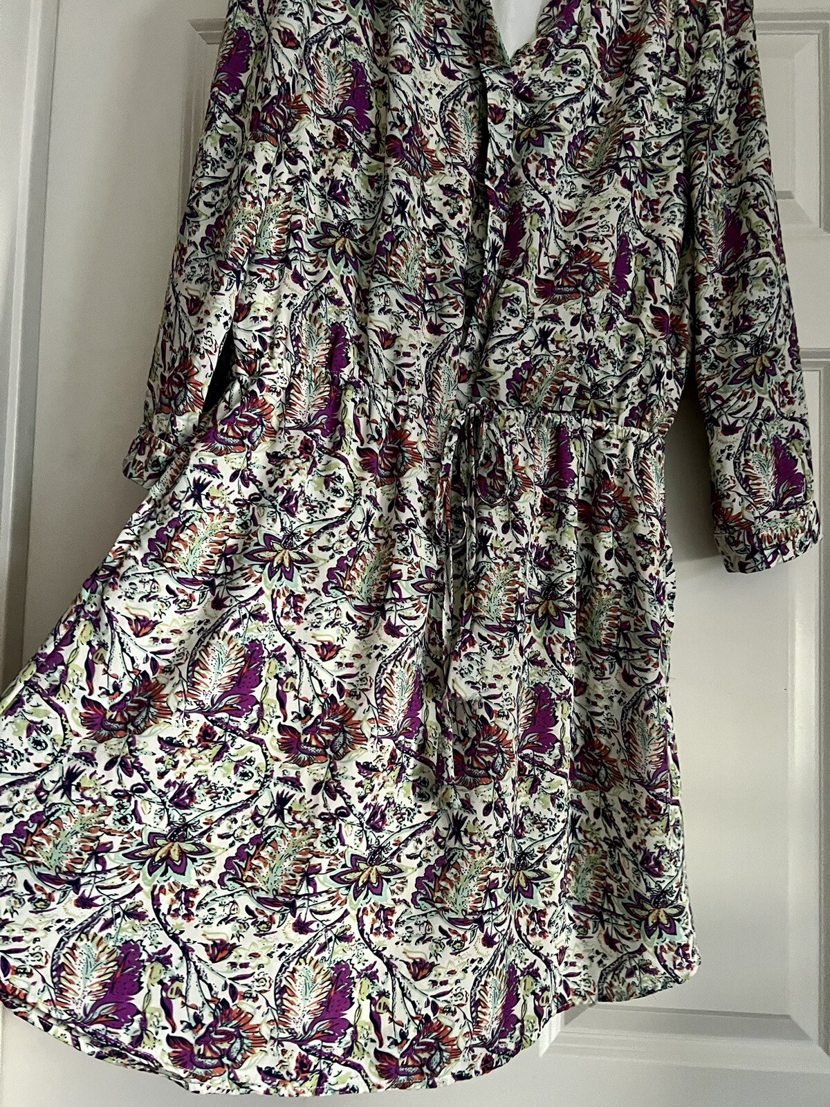 Daniel Rainn Anthropologie Boho Floral Print Size M Drawstring Waist 3/4 Sleeve