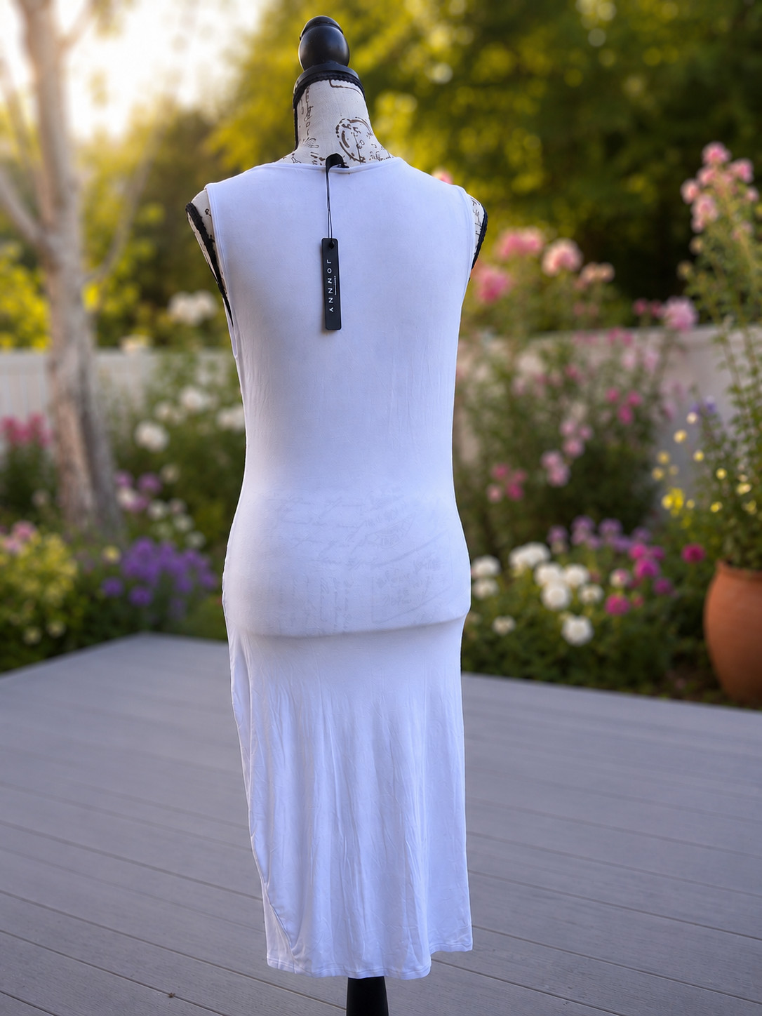 Made By Johnny White Cowl Neck Ruched Bodycon Mini Dress M NWT Sleeveless Summer