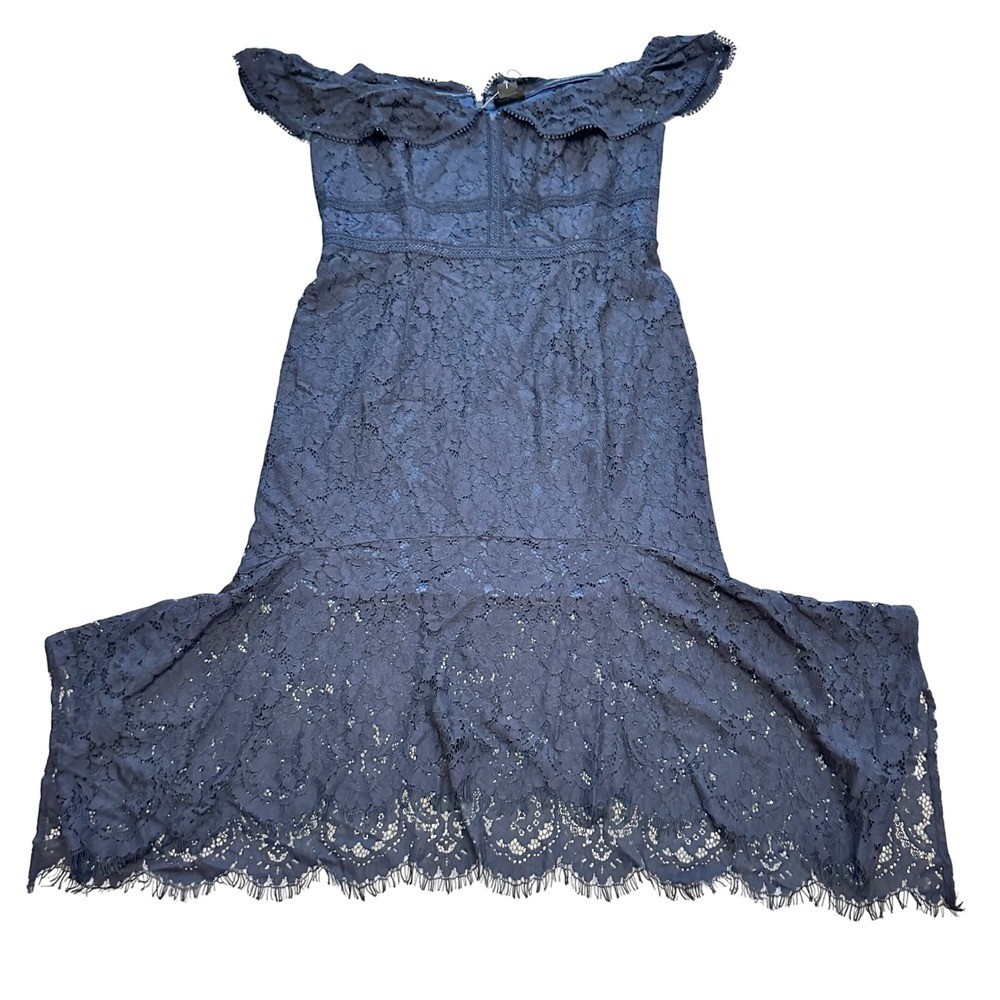 City Chic Angel Lace Dress Navy Blue Off Shoulder Ruffle Fit Flare S 16