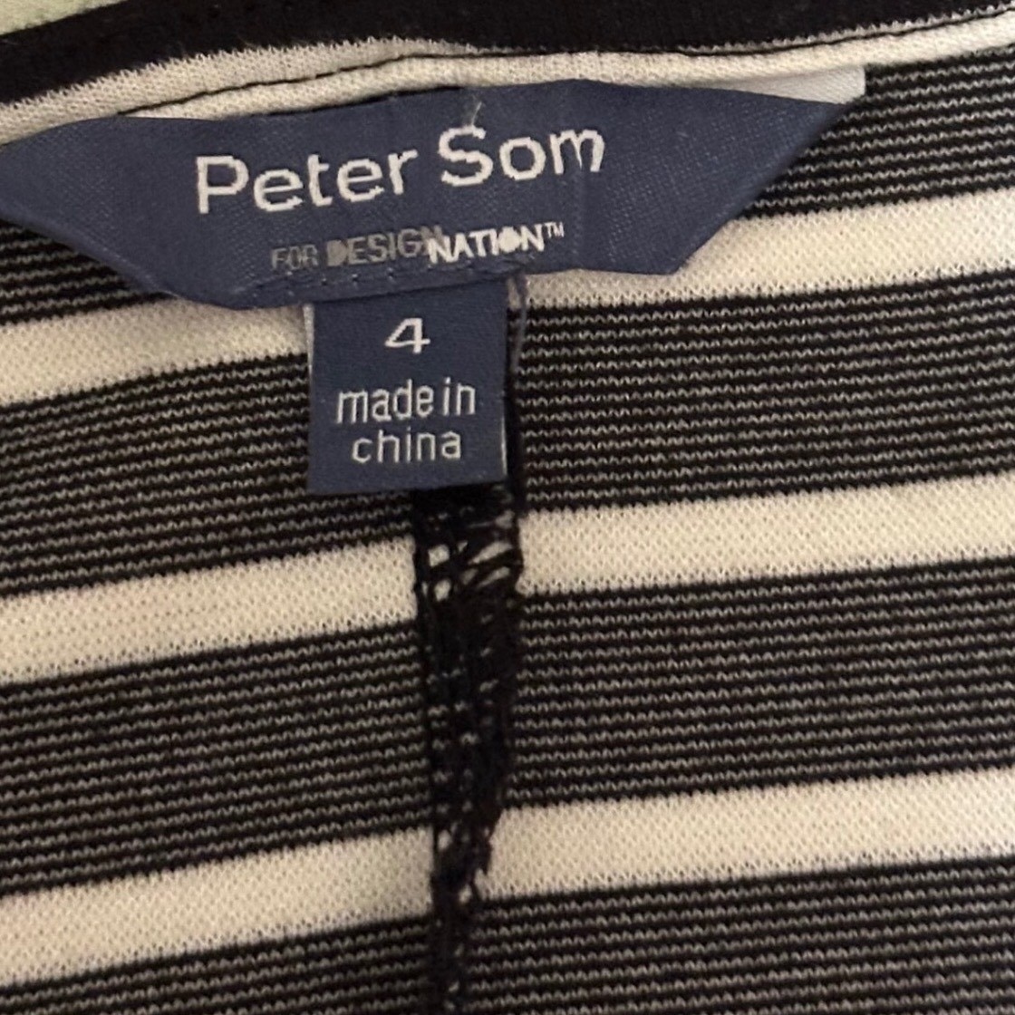 Peter Som DesigNation Black White Striped V-Neck Fit Flare Dress Womens 4