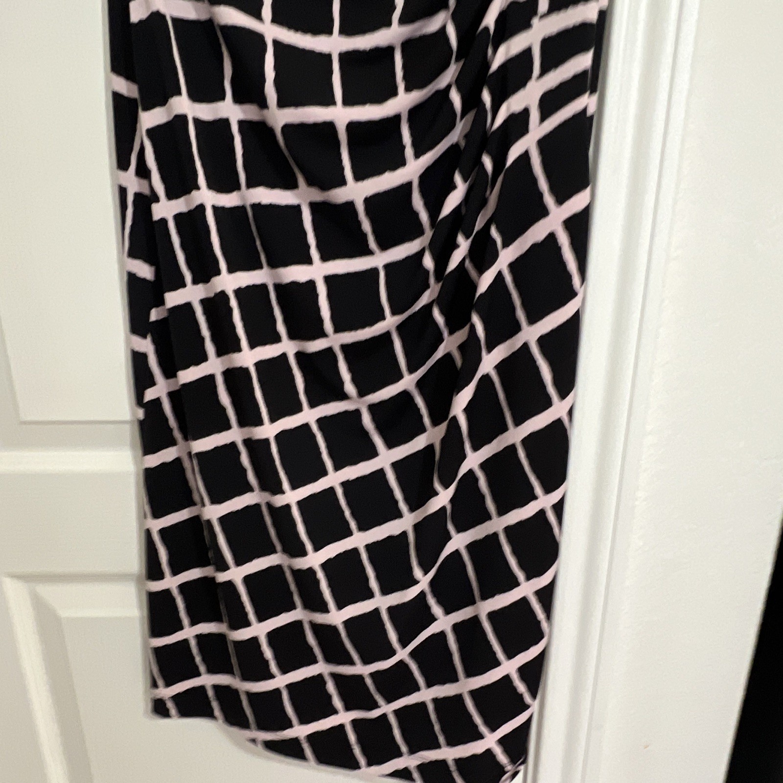 Connected Apparel Dress 10 Black Pink Windowpane Grid Ruched Sheath Work Dress