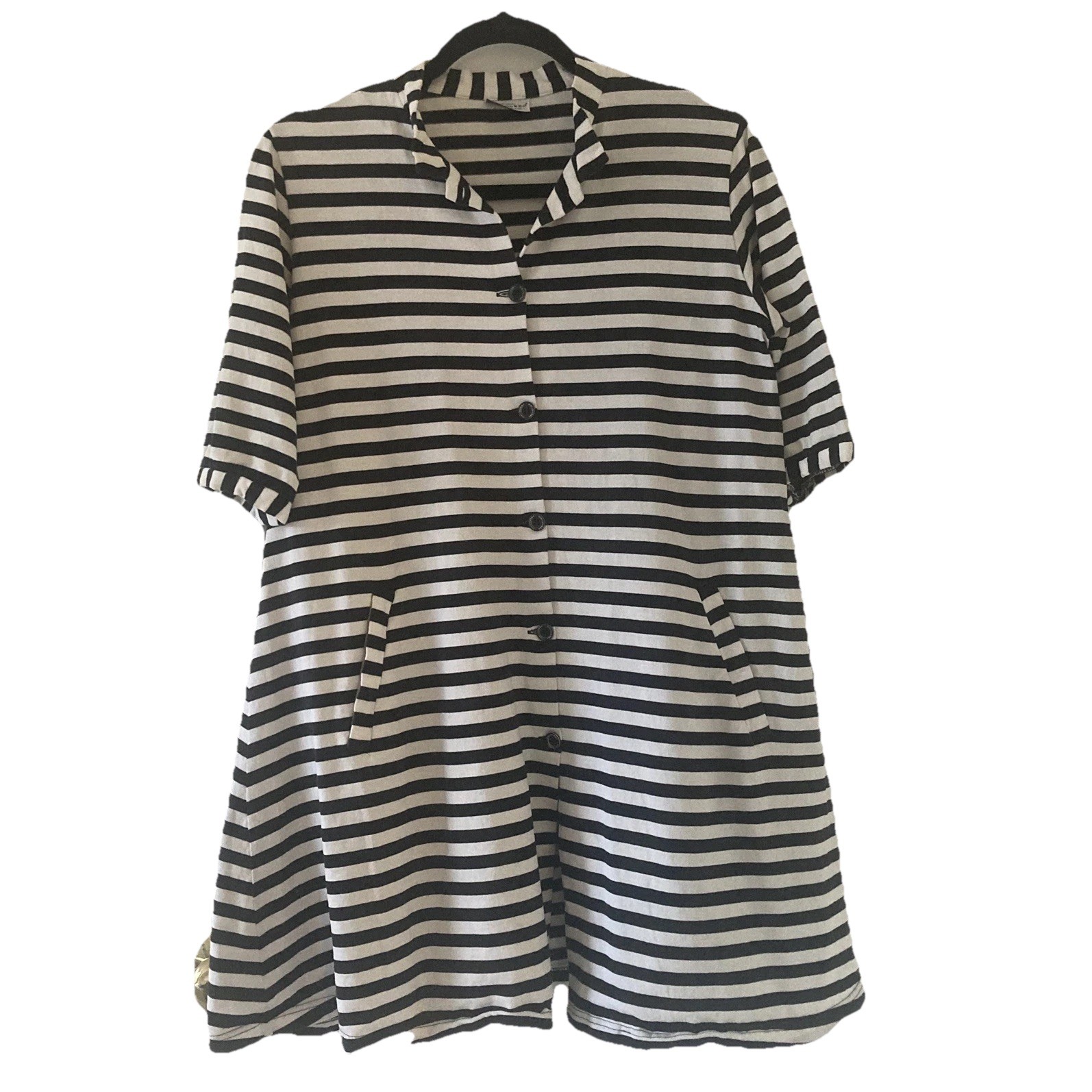 Vintage Marimekko Tasaraita Stripe Shirt Dress Black White Made Finland Size S