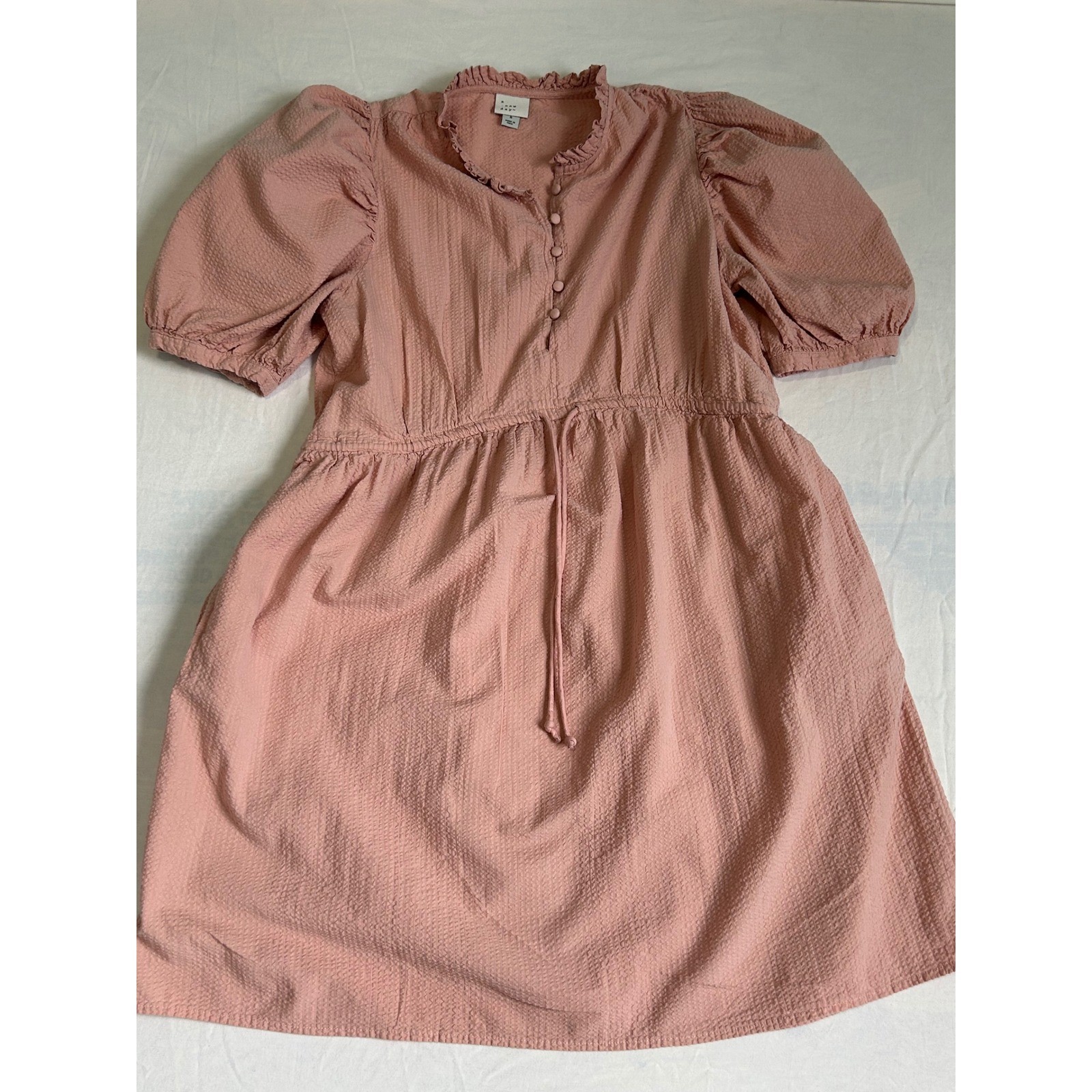 A New Day Peach 100% cotton Mini Dress Women’s Small Short Puff Sleeve Pocket