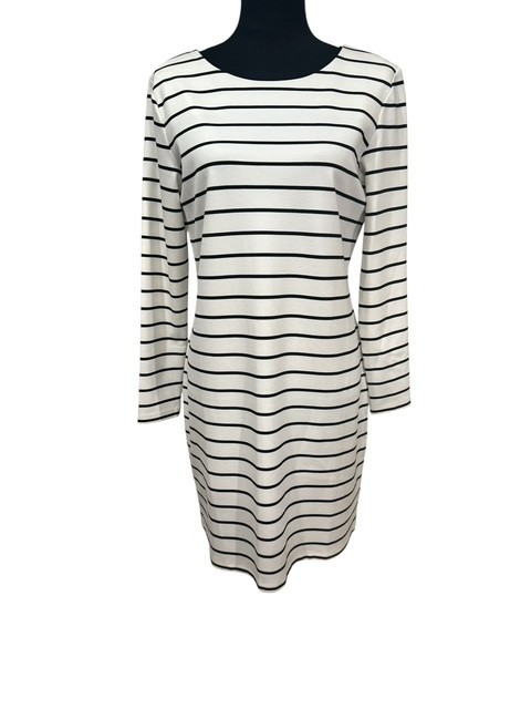 H&M Basic Womens Dress Size Large White Black Stripe Long Sleeve Tshirt Pullover