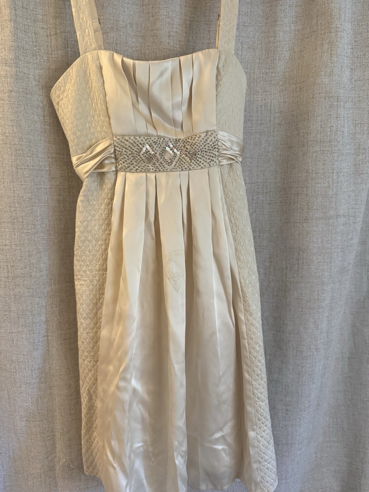 BCBGMAXAZRIA Gold Charmeuse Woven Fit & Flare Sweetheart Beaded Dress 6