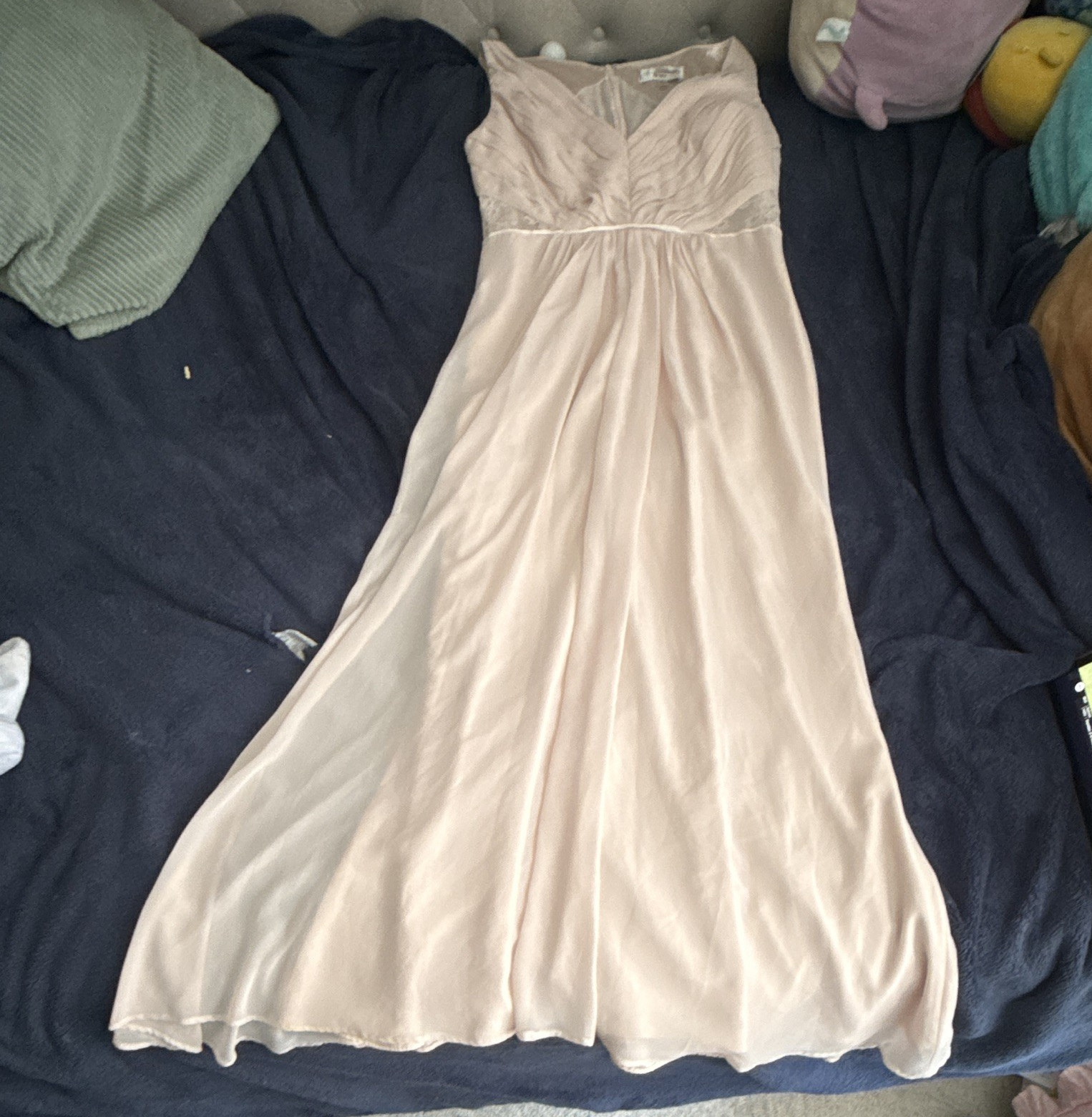 Monique Lhuillier Ivory Lace Satin Maxi Dress V-Neck Sleeveless Zip Size 12