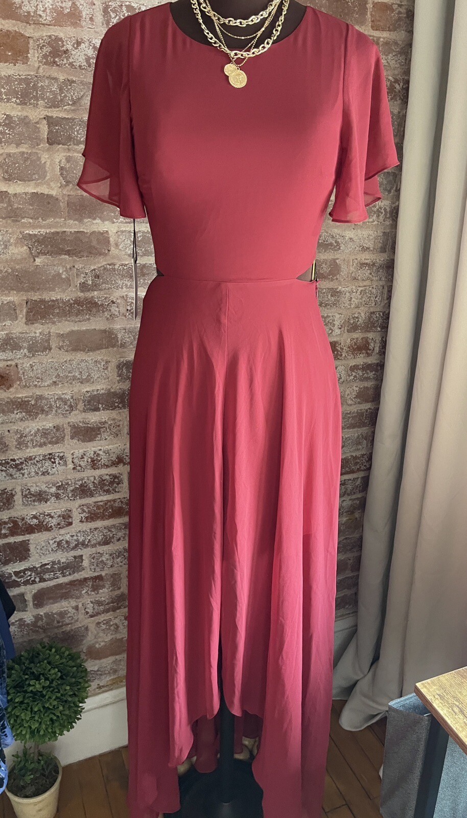 New! Ali & Jay Bohemian Rhapsody Red Cutout High Low Maxi Dress Size Small