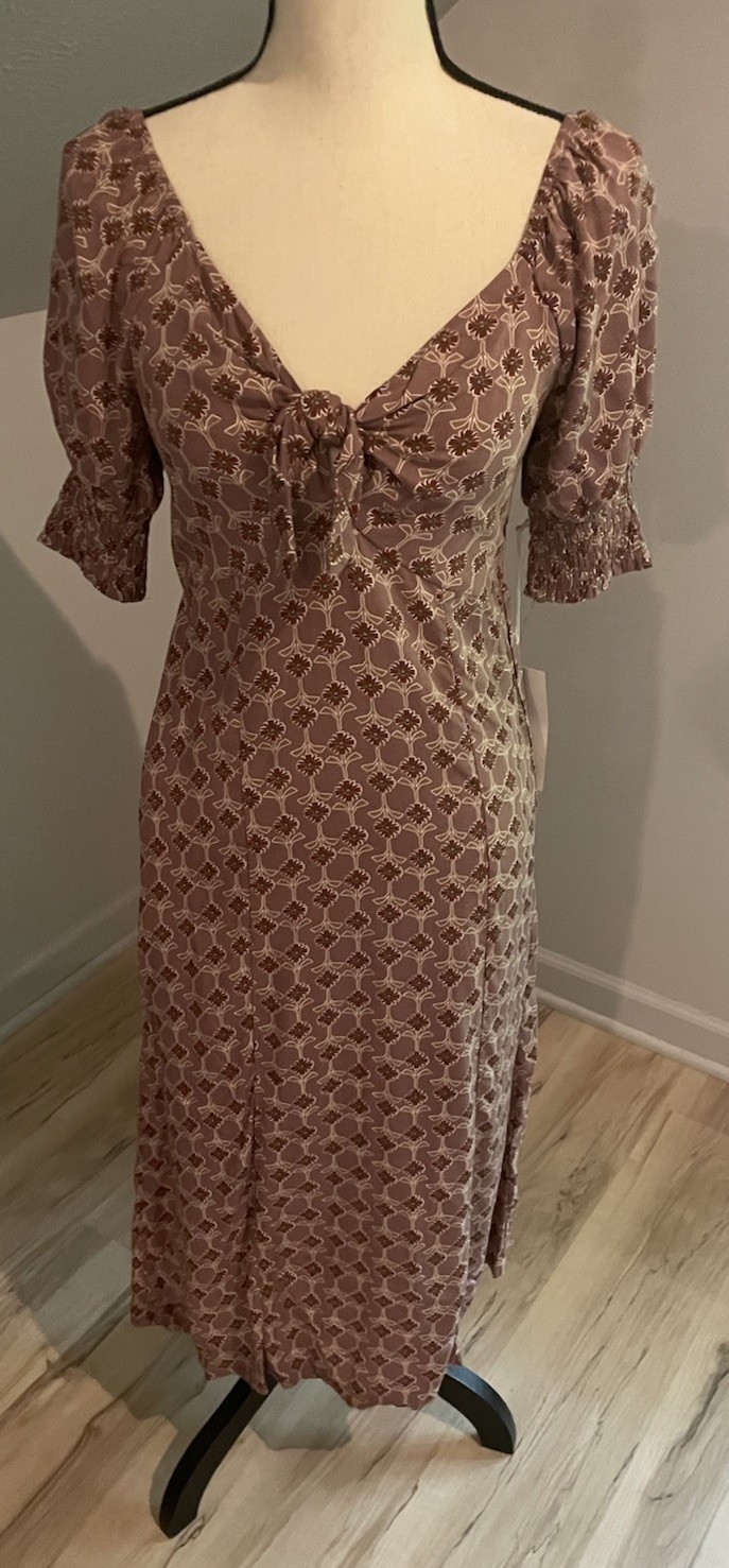 Mimi Chica Puff Sleeve Floral Midi Dress Size Med Empire Waist Smocked Keyhole