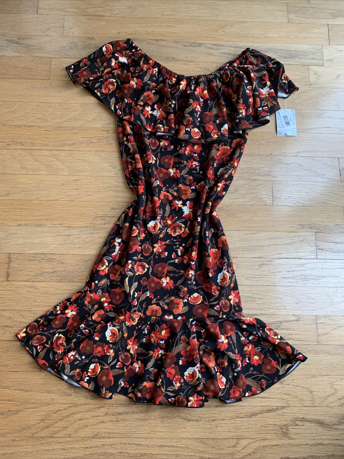 Lularoe Cici Mermaid Dress red / Black poppy / floral Large L New w/ Tags