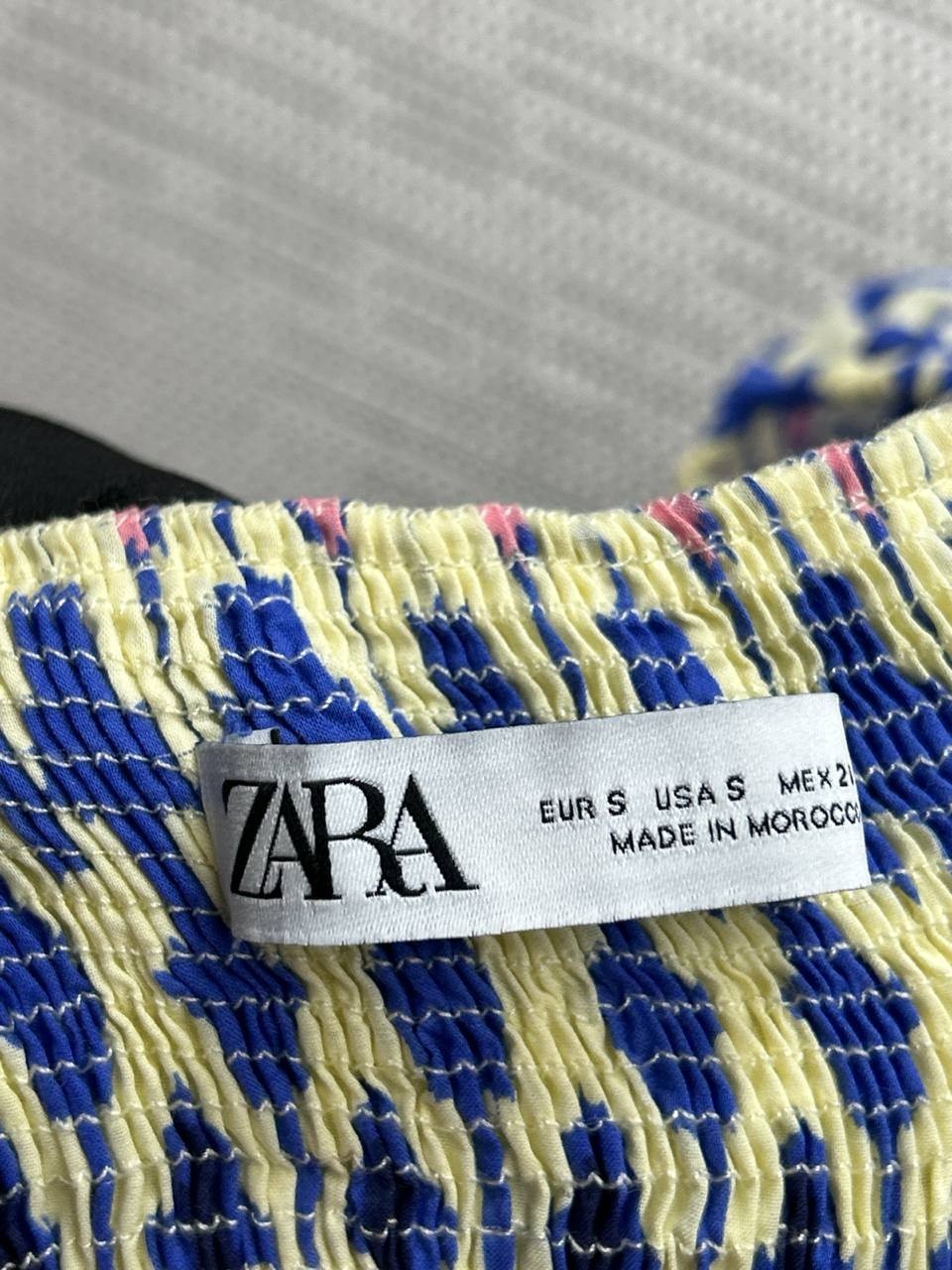 Zara Dress Womens Small Blue Yellow Pink Cotton Blouson