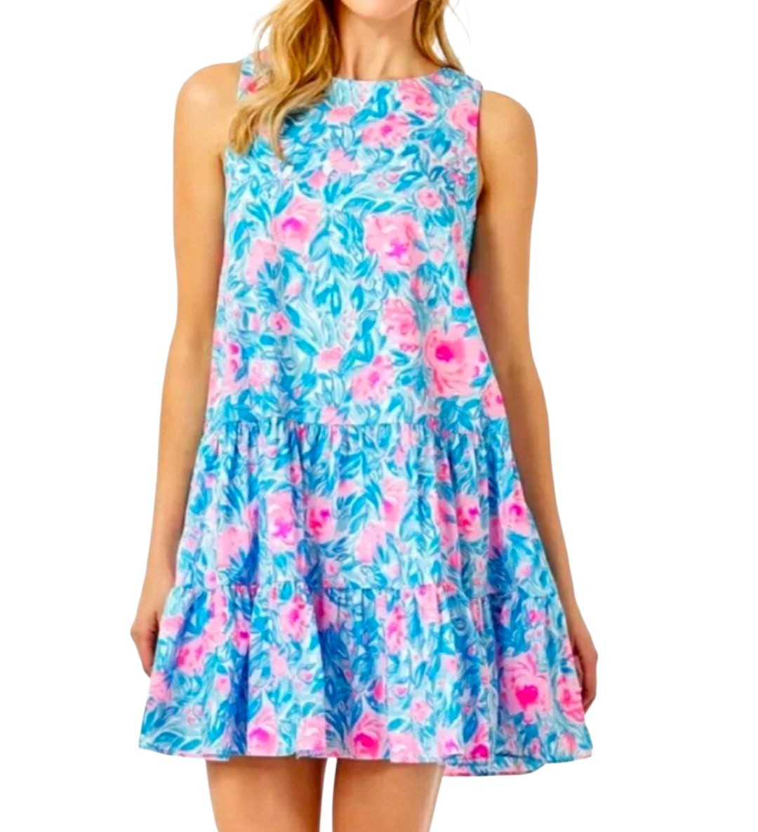Lilly Pulitzer (Size L) Trina Dress Floral Bondi Blue My Little Peony