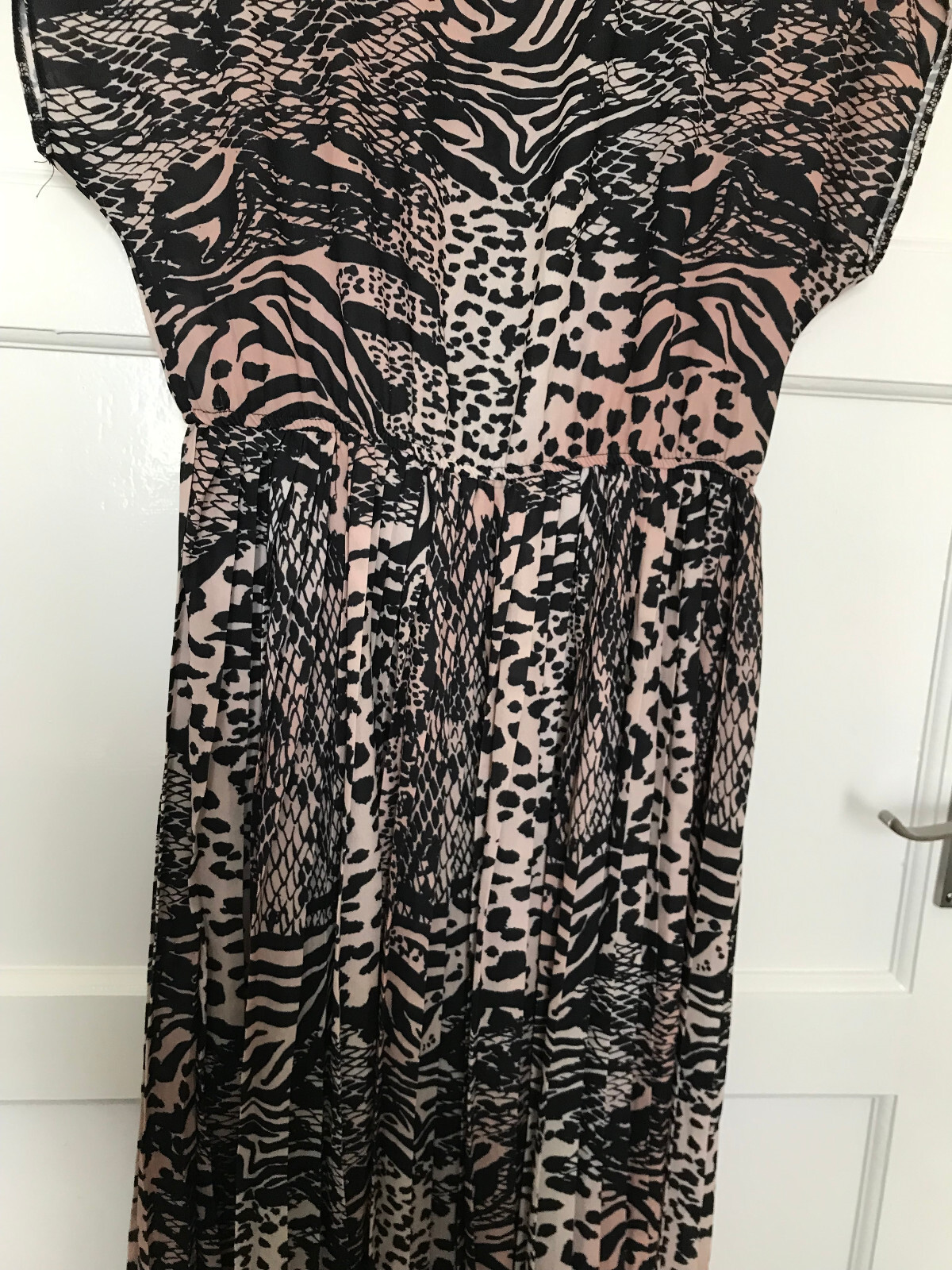 New Look Brown Black Animal Print Sleeveless Satin A Line Pleated Dress UK 10
