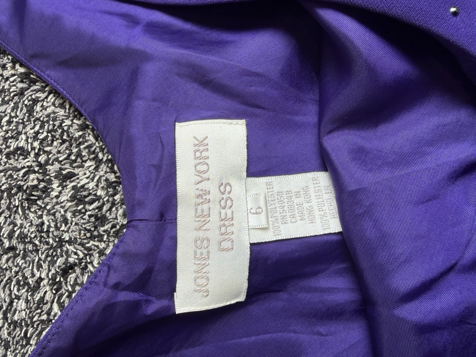 Jones New York Dress Purple Solid V-Neck Sleeveless Beaded Sheath Knee 6