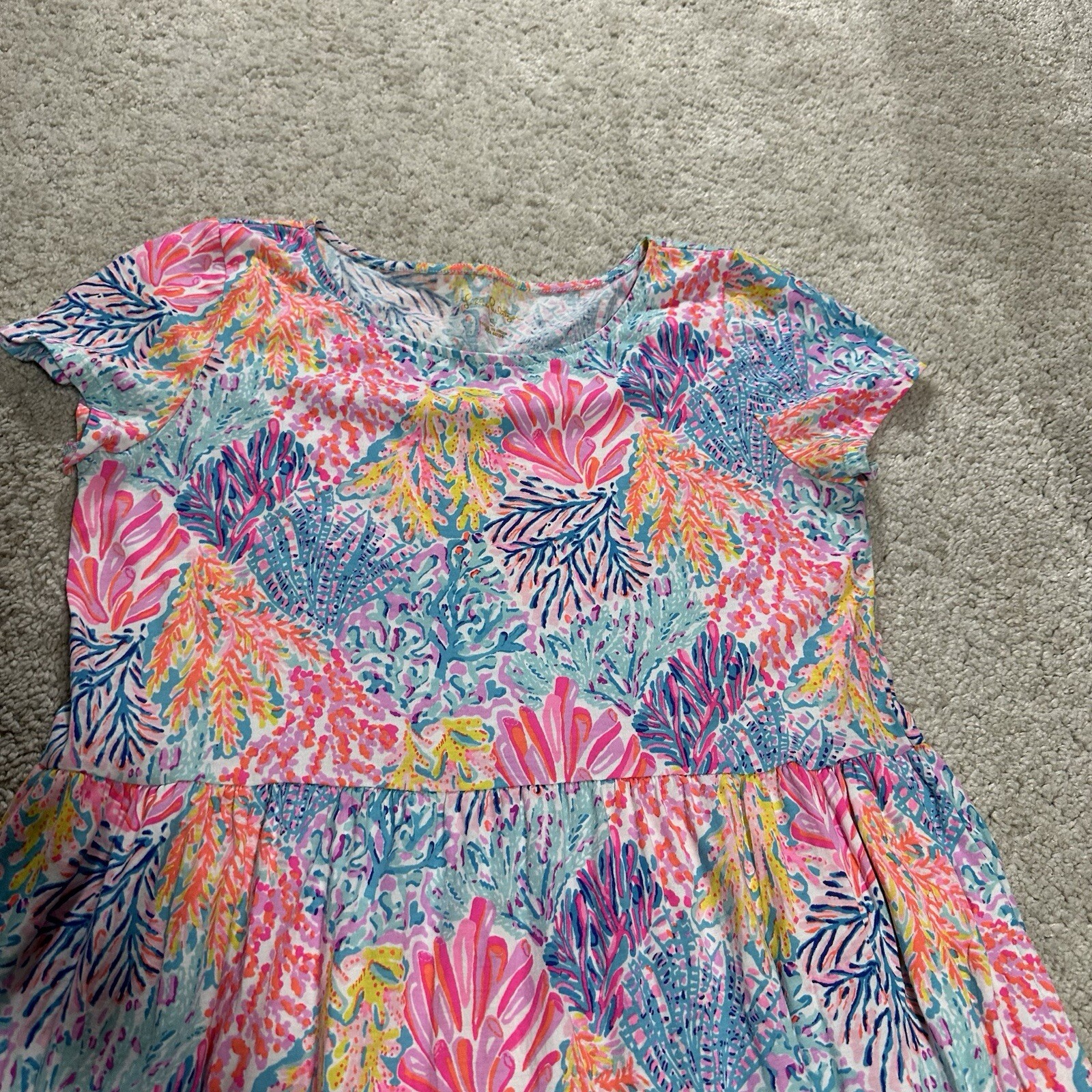 Lilly Pulitzer Geanna Swing Tiered Dress Women’s S Splendor in Sand Blue Pink