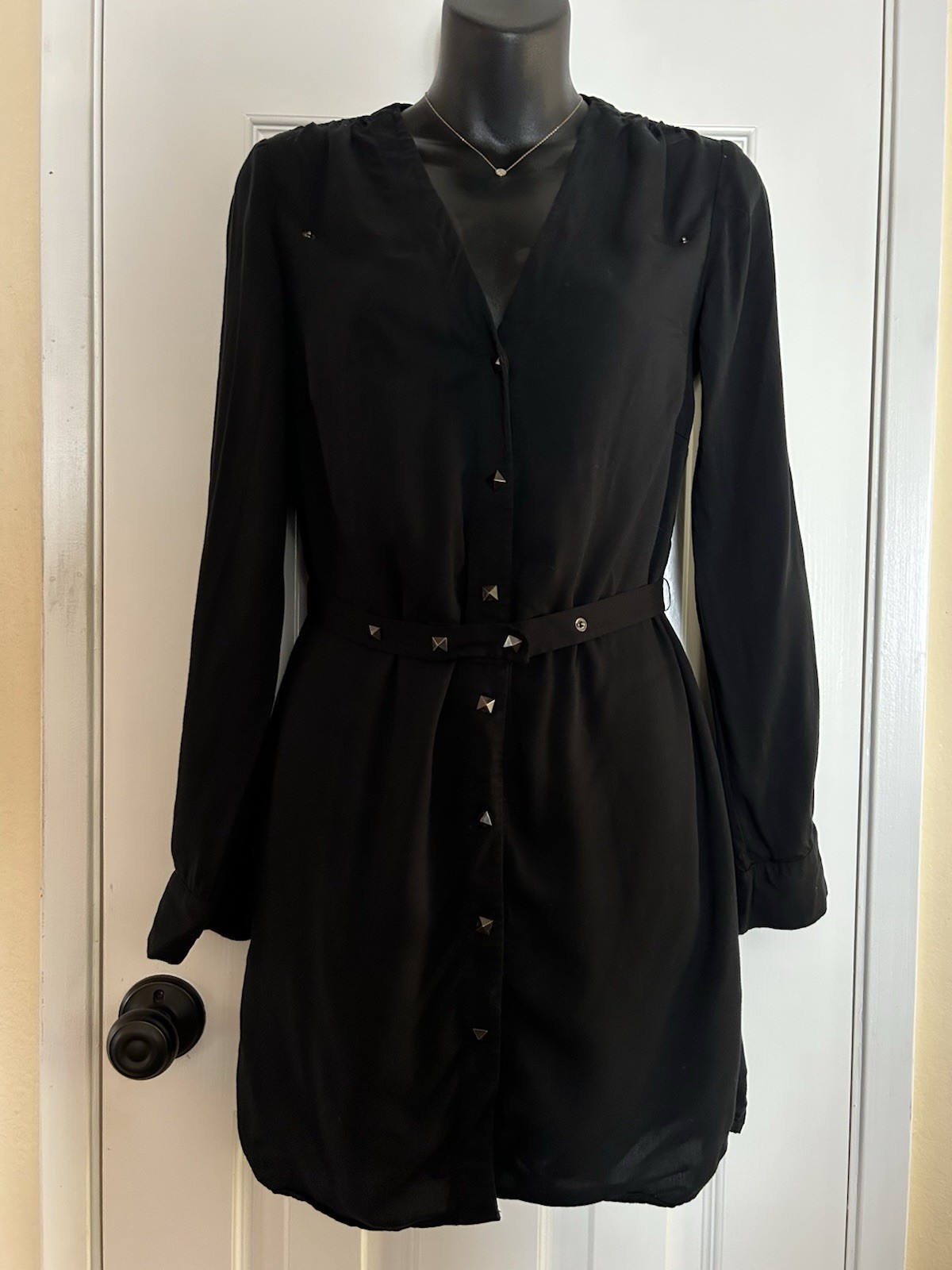 Armani Exchange A|X Women’s XS Black Shirt Dress Snap Front Long Sleeve Belted