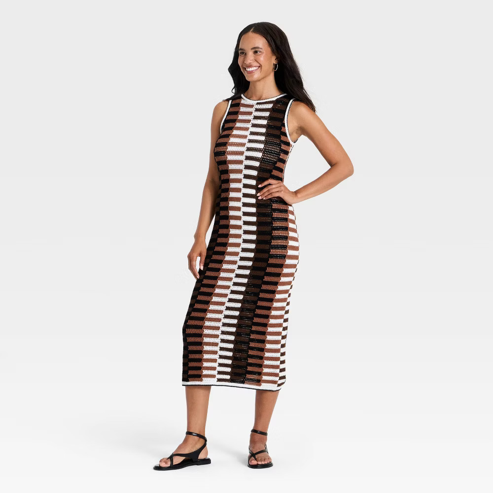 Women Maxi Sweater Dress – Universal Thread Brown Striped S