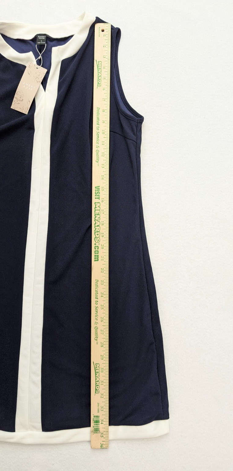 Emery Rose Women’s Dress Size L Navy Blue White Shift Stretch Knit NEW