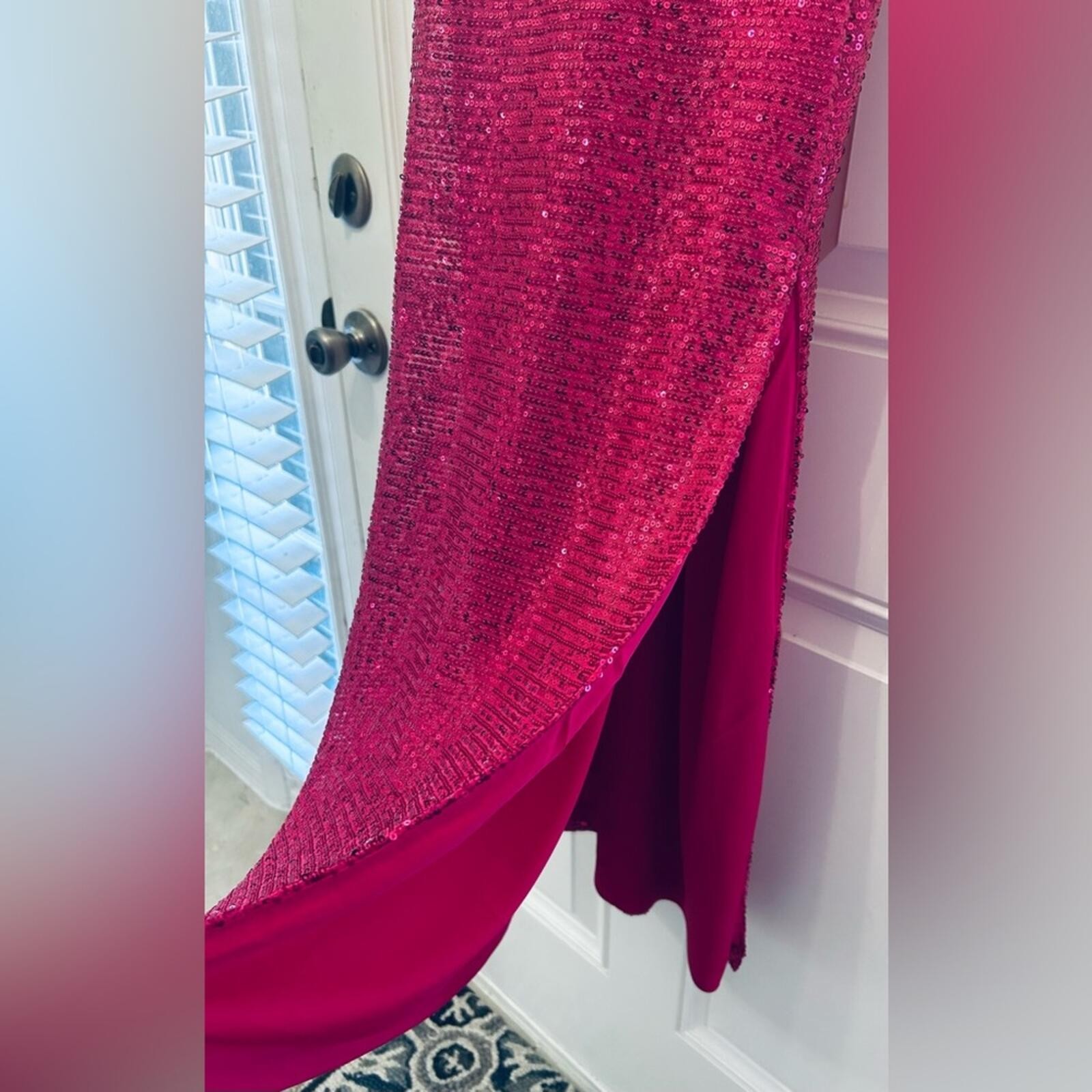 Brand New Sequin Maxi Sparkle Harland Twist Halter Formal Gown Fuschia Pink