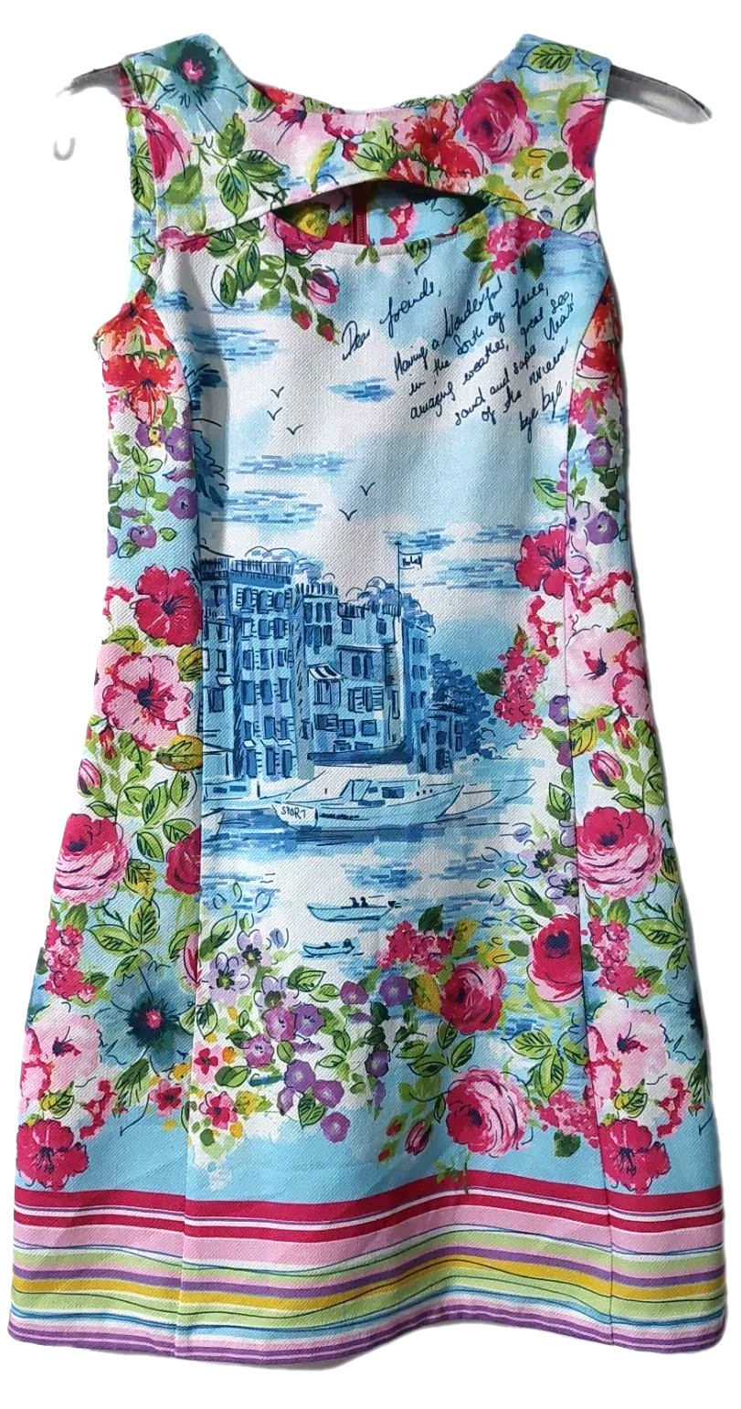 Gabby Skye Dress Size 8 Scene Scenic Canvas Paneled Midi Dress Zip Cutout Floral