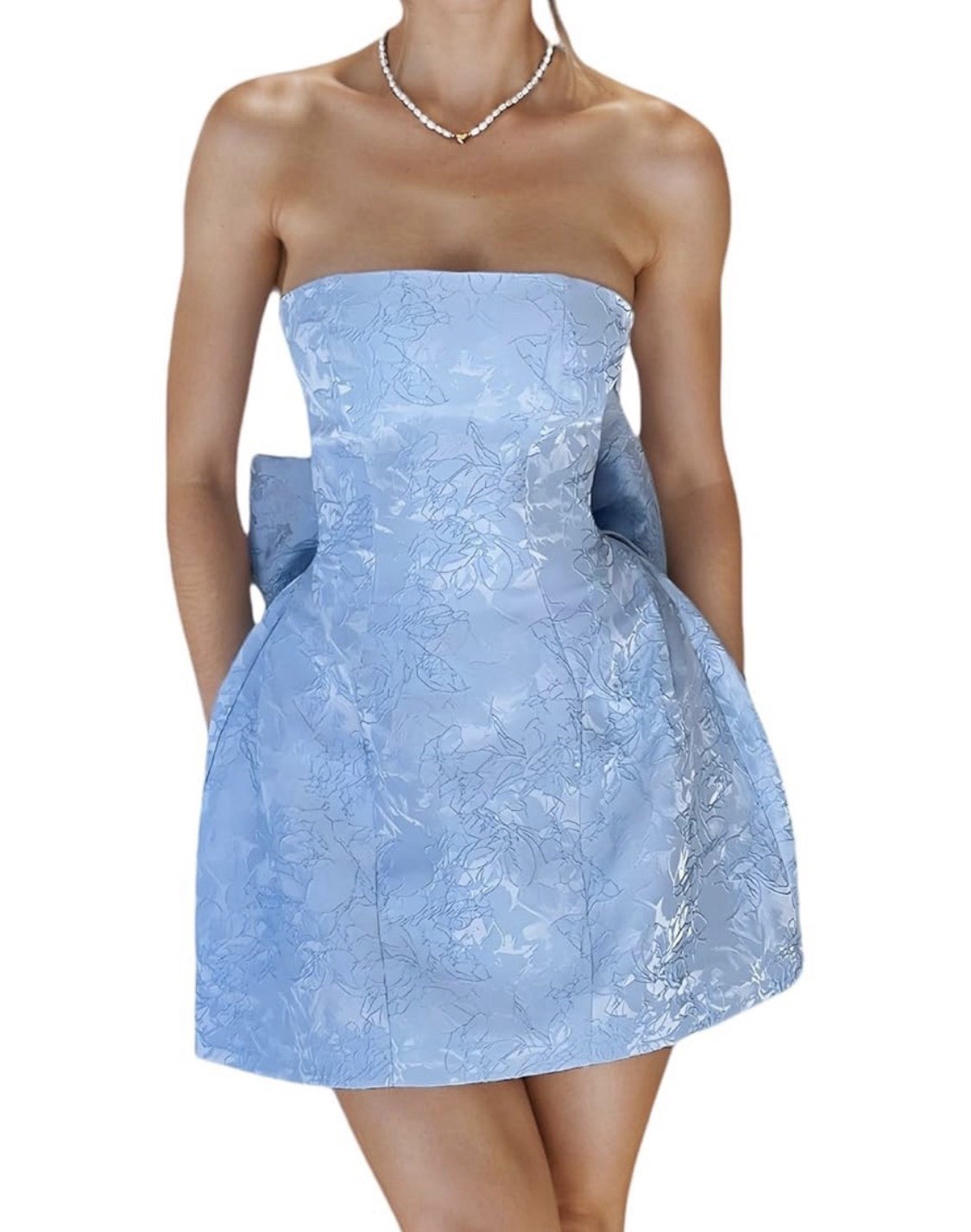 Strapless Dress Removable Back Bow 36-34-38 27” Length Size 10 Large Orig $44