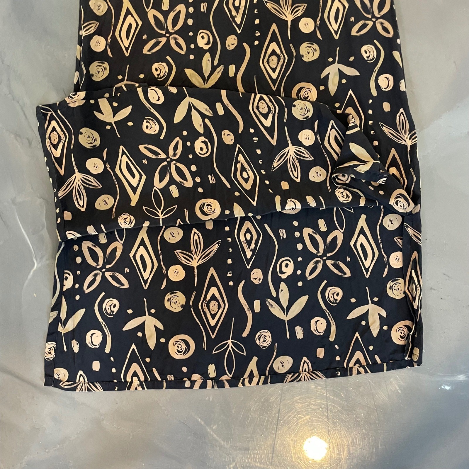 Ann May Silk Maxi Dress Womens Small Black Tan Geometric Abstract Sleeveless