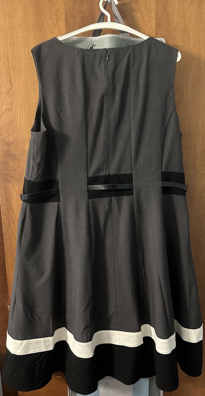 Calvin Klein Colorblock Belted Fit & Flare Dress 18W Black White *EXCELLENT*