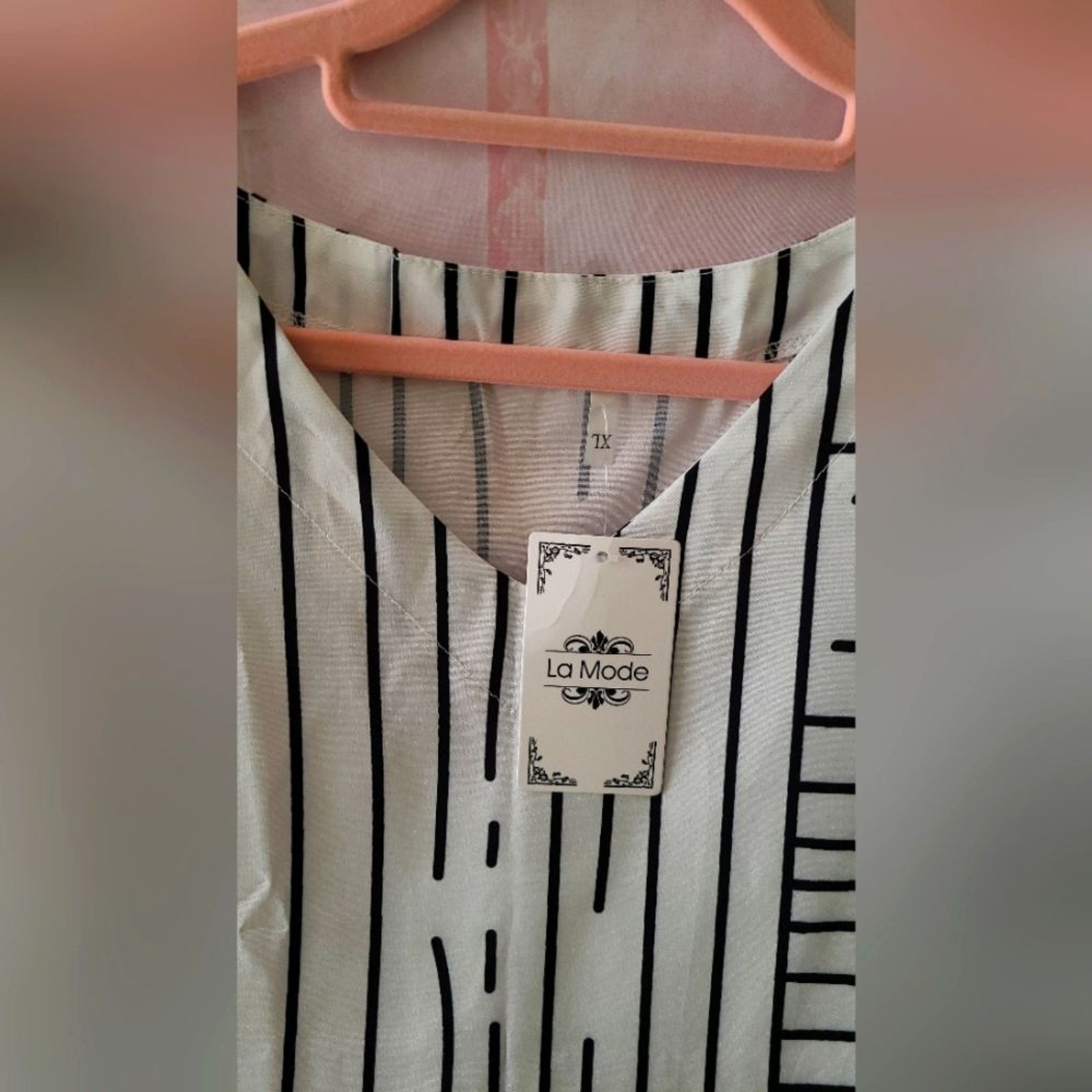 New white Women Dress V Neck Stripe PrintBeachCasual Loose Dress