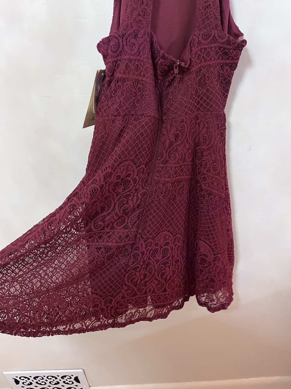 NWT Rewind Red Burgundy Halter Lace Fit & Flare Sleeveless Mini Dress Size Small