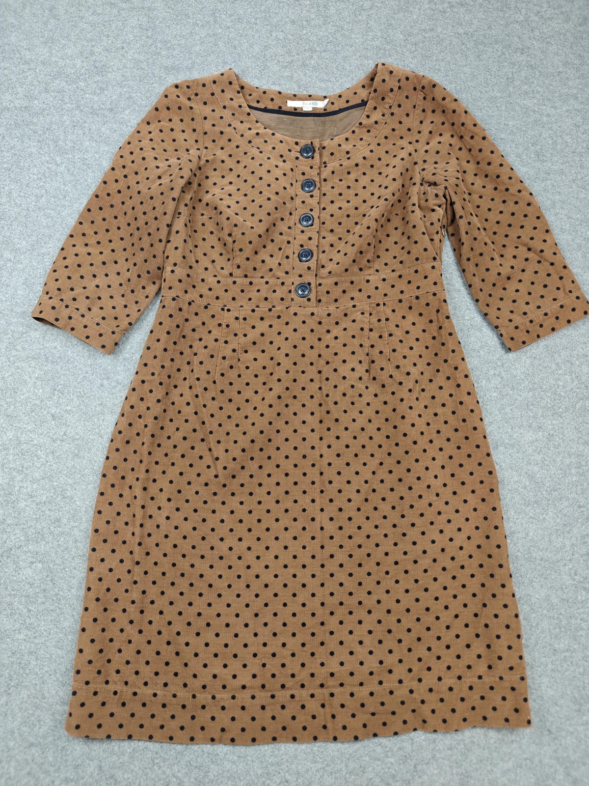 Boden Dress Womens 10L Tall Brown Polka Dot Corduroy Fit & Flare 3/4 Sleeve