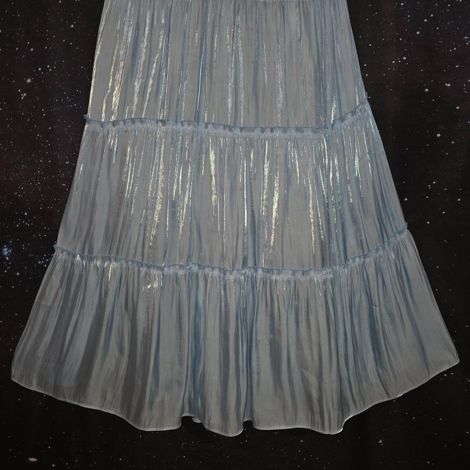 AQUA Dress Sz XL Ice Blue Metallic Ruched Tiered Cami Midi NWT