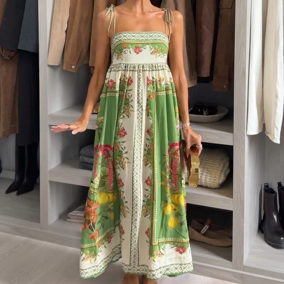 NWT H&M Dress With Tie Shoulder Straps Green/flowers 1329747001 Sz XS,S,M,L,XL