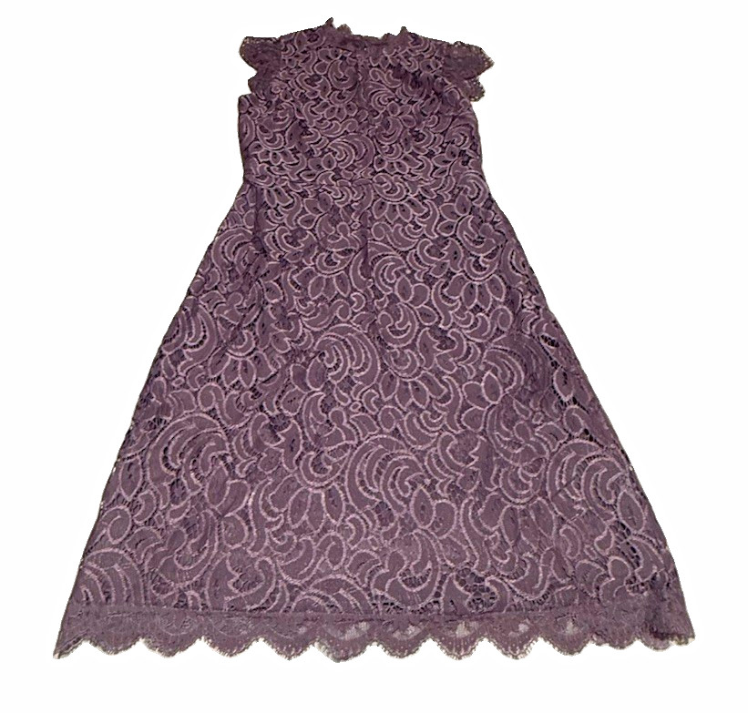Xhilaration Juniors Purple Floral Lace Sheath Round Neck Knee Dress Zip 7