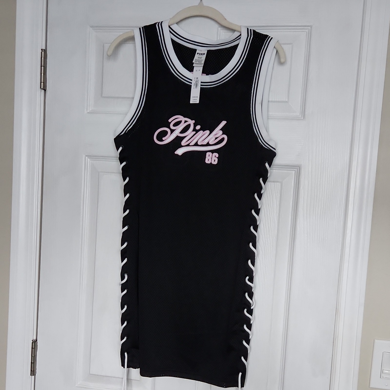 PINK Team 86 Lace-Up Mesh T-Shirt Dress Black White Pink, Size S, MPN 11265023