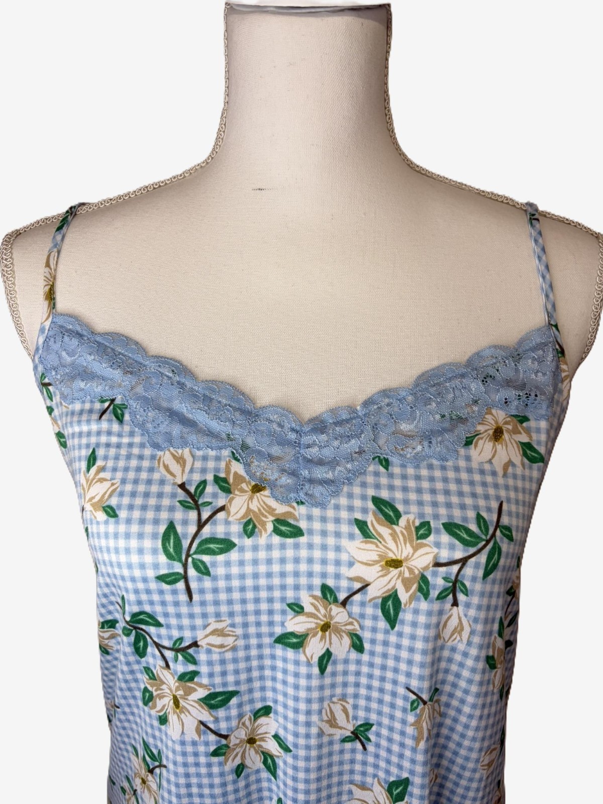 Draper James Dress Womens Medium Blue Gingham Magnolia Floral Southern Preppy