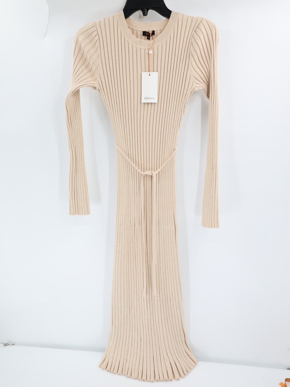 NWT Quince Midi Dress Women medium Cotton Cashmere Ribbed long sleeve Oatmeal