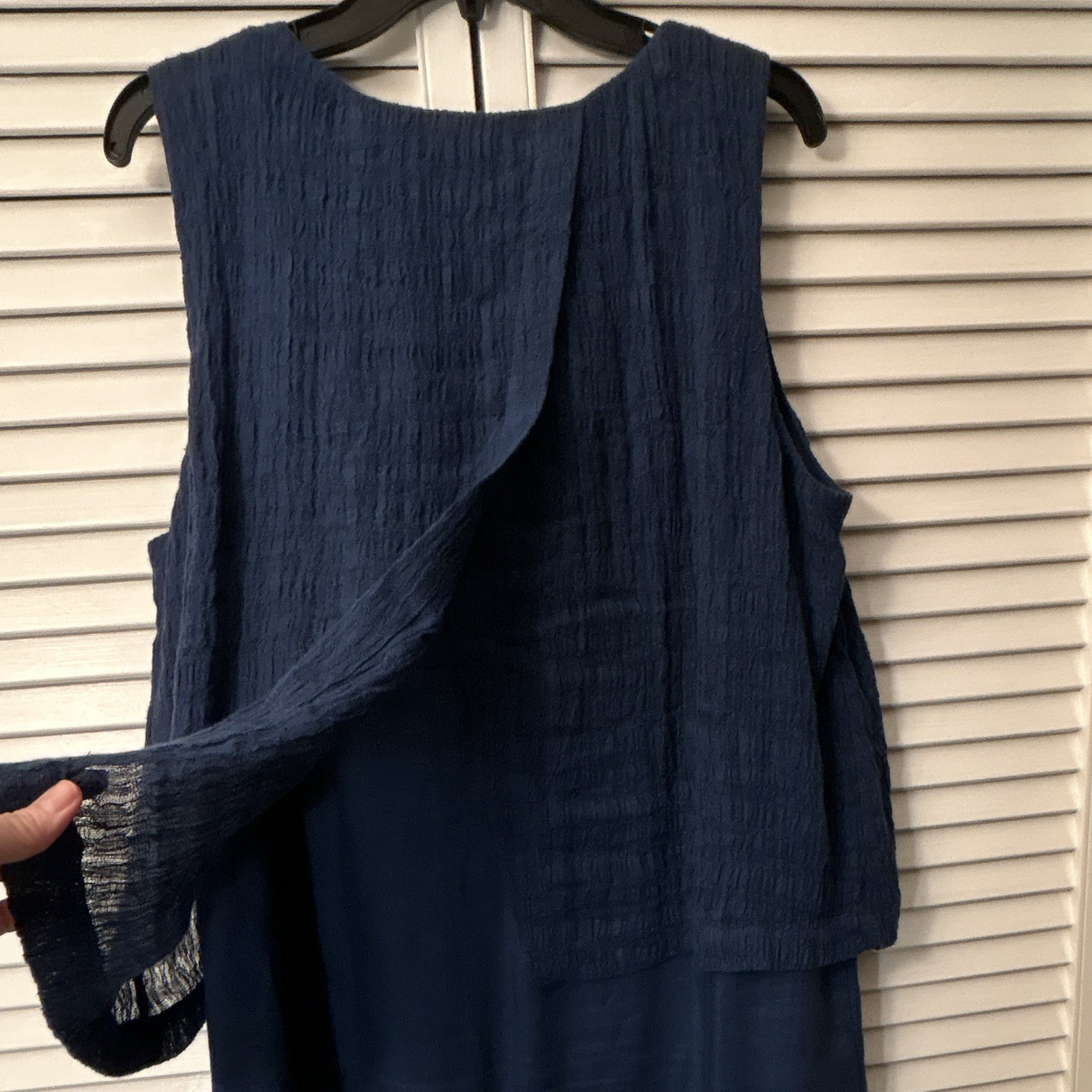 purejill Women’s Blue Shift Midi Dress L Linen Cotton Side Slit