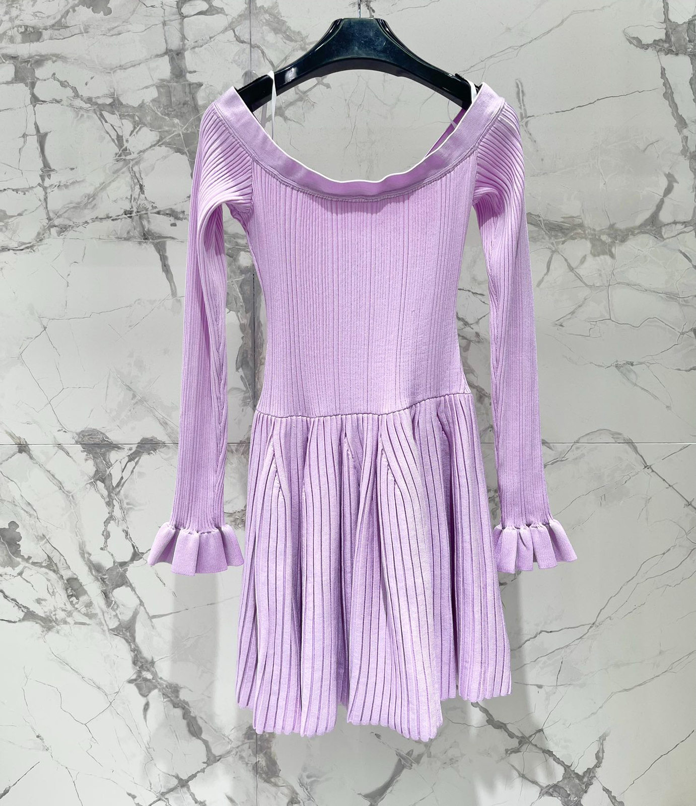 AUTH Women Self-Portrait Off the Shoulder Long Sleeve Knit Mini Dress
