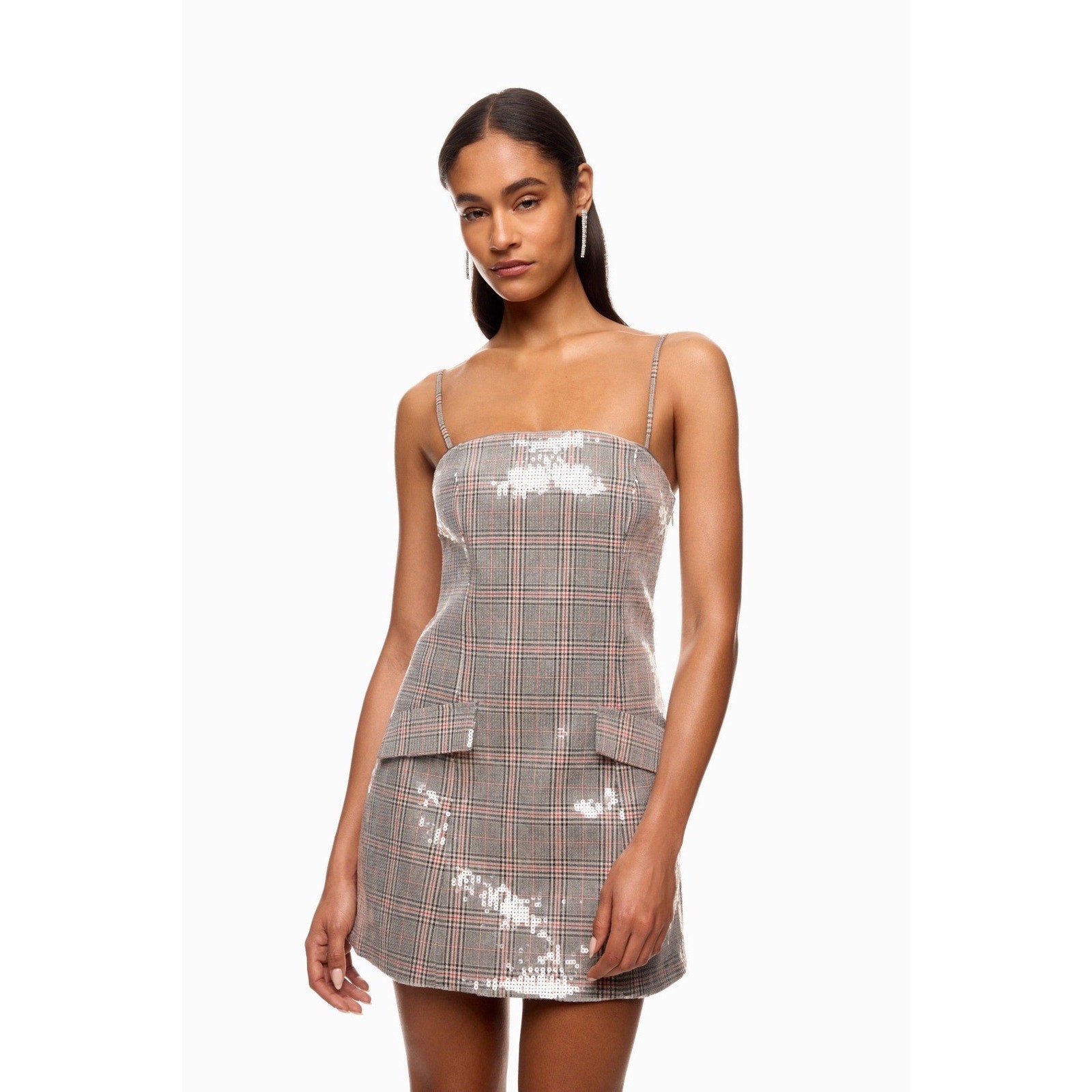 Retrofête Carly Sequin Plaid Mini Dress XS Festive Chic Glam Preppy Party Bold